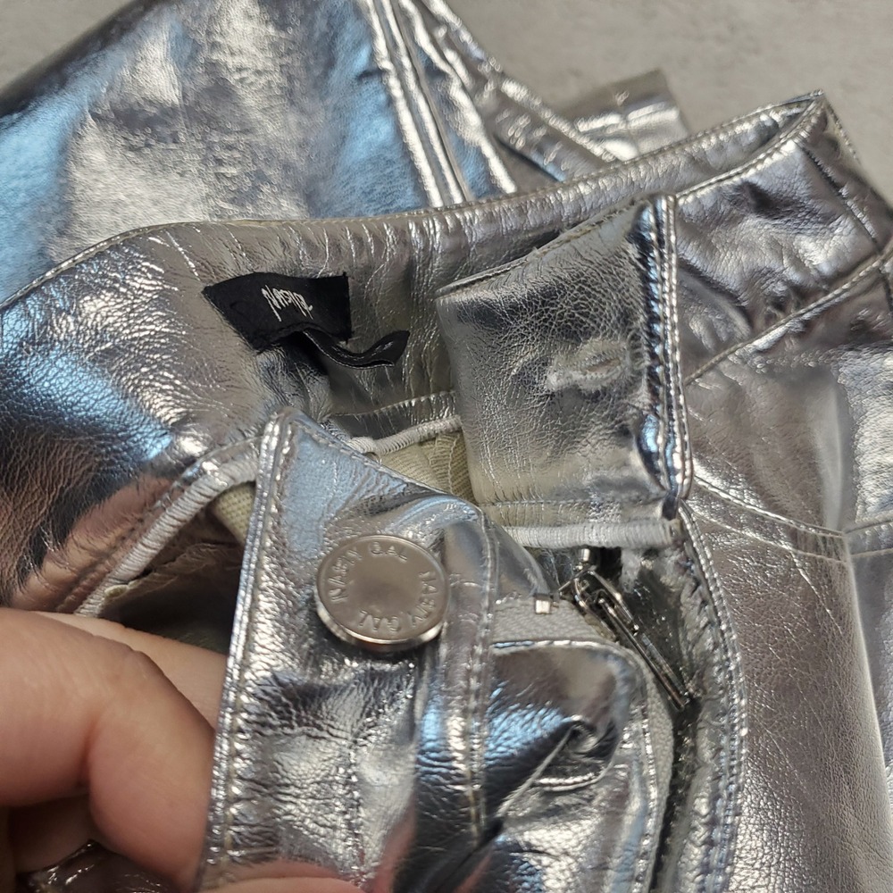 Nasty Gal Silver Faux Leather Black Star Pants Women 4 Rave Party Festival Cyber - Picture 4 of 11
